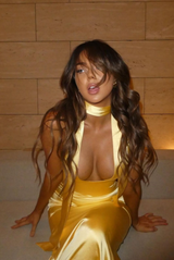 Faelira ™ | Satin maxi dress with pussy bow collar
