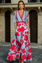 Elisa - Elegant Wrap Maxi Jurk met Bloemen