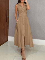 Romaine - Elegant Midi Dress with Belly Coverage