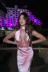 Faelira ™ | Satin maxi dress with pussy bow collar