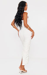Nina™ | White fitted bandeau dress with piping