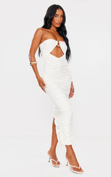 Nina™ | White fitted bandeau dress with piping