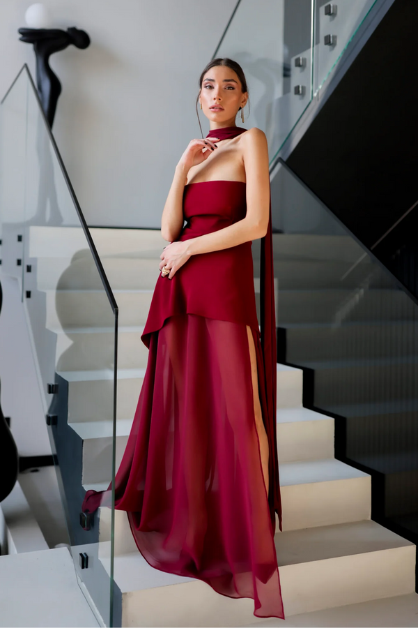 Aylin – Strapless chiffon maxi dress