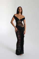 Selune ™ | Off-the-shoulder sheer lace maxi dress