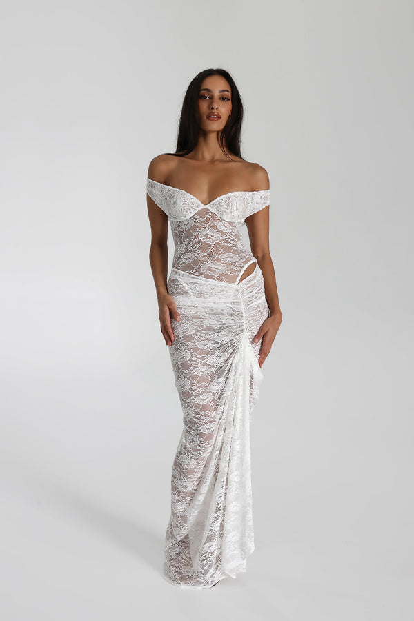 Selune ™ | Off-the-shoulder sheer lace maxi dress