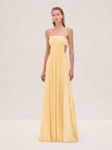 Varranza - Pleated Cutout Waist A-line Slip Maxi Dress