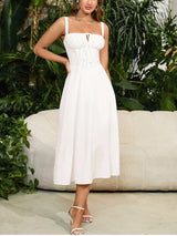 Vana - Corset Lace-up White Midi Dress