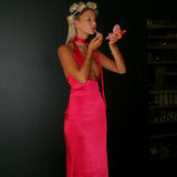 Faelira ™ | Satin maxi dress with pussy bow collar