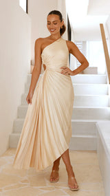 Sylviana - One Shoulder Pleated Midi Dress