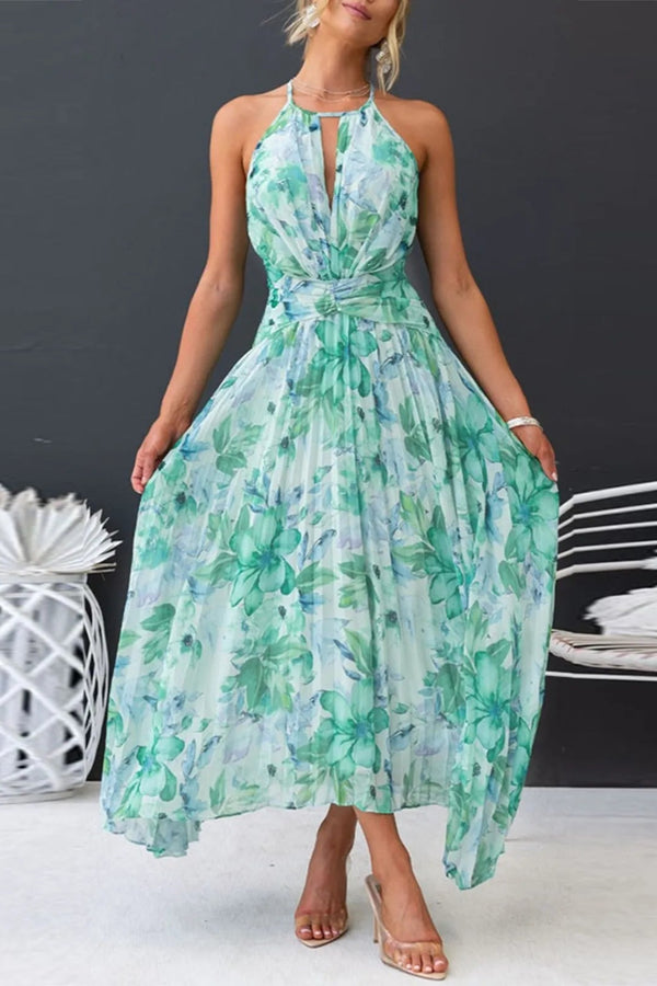 Alesa | Boho Halterjurk Luchtige Zomerjurk met Bloemenprint