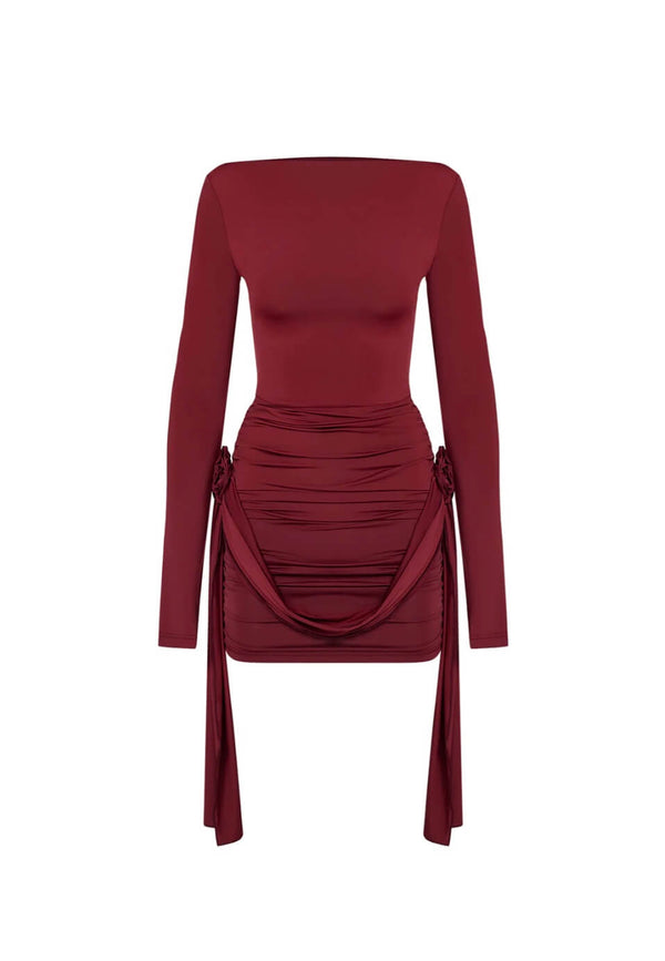 Ilyssia™ | Garnet red boat neck mini dress