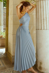 Delfina - Satin One-Shoulder Pleated Gown Maxi  Dress