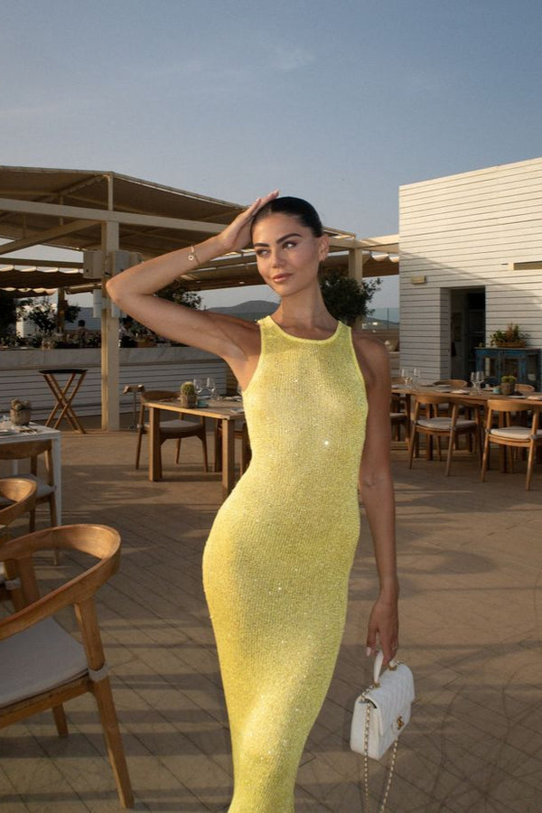 Elsie – Mouwloze Maxi Jurk met Micro Pailletten