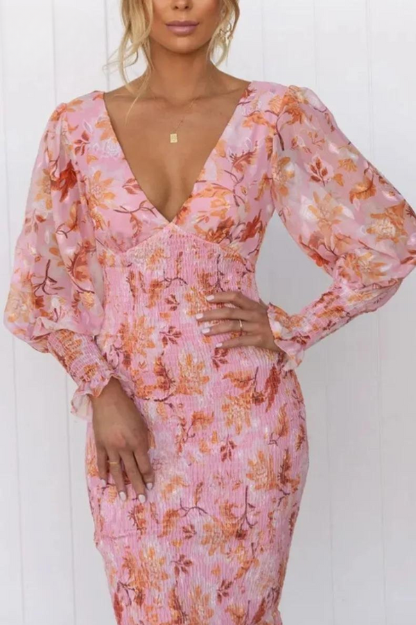 Megan - Floral Print Midi Dress