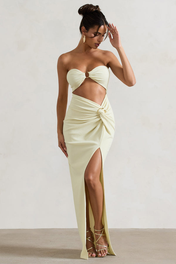 Cancun™ | Ecru strapless maxi dress with cutouts and twist