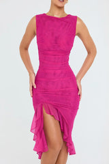 Lorienne ™ | Boat-neck ruffle sheath dress