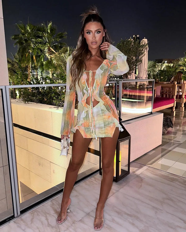 Caelina™ | Printed ruffle beach dress