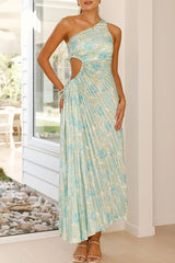 Deja -  Floral Print One Shoulder Pleated Maxi Dress