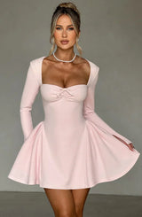 Reylin™ | A-line pleated long-sleeved mini dress