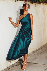 Sylviana - One Shoulder Pleated Midi Dress