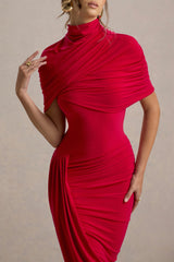 Taylor - Asymmetric Twisted Cape Maxi Dress